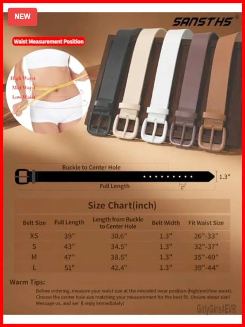 Women's PU Leather Belt with Square Buckle, 9-Hole Adjustable, 1.3-Inch